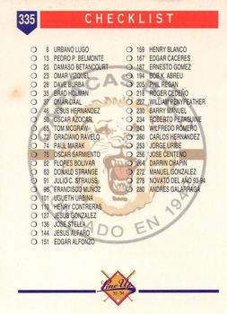 1993-94 Line Up Venezuelan Winter League #335 Caracas Checklist Back