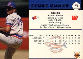1994-95 Line Up Venezuelan Winter League #76 Johanne Manaure Back