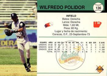 1994-95 Line Up Venezuelan Winter League #136 Wilfredo Polidor Back
