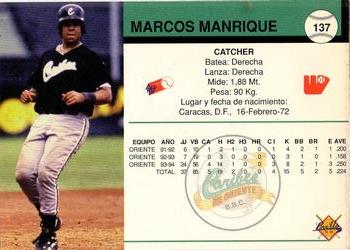1994-95 Line Up Venezuelan Winter League #137 Marcos Manrique Back