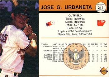 1994-95 Line Up Venezuelan Winter League #214 Jose G. Urdaneta Back
