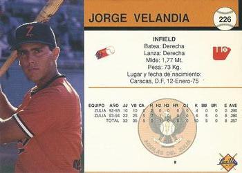 1994-95 Line Up Venezuelan Winter League #226 Jorge Velandia Back