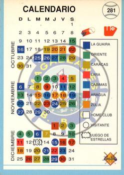 1994-95 Line Up Venezuelan Winter League #281 Calendario Magallanes Back