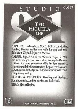 1991 Donruss - Studio Previews #6 Ted Higuera Back