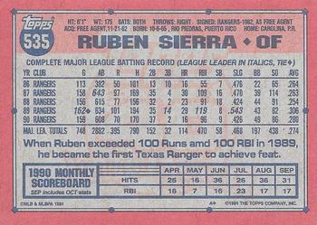 1991 Topps - Desert Shield #535 Ruben Sierra Back