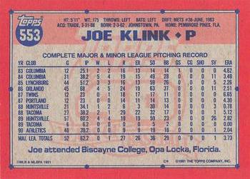 1991 Topps - Desert Shield #553 Joe Klink Back