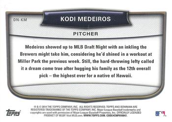 2014 Bowman Draft - Draft Night #DN-KM Kodi Medeiros Back