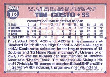 1991 Topps - Collector's Edition (Tiffany) #103 Tim Costo Back