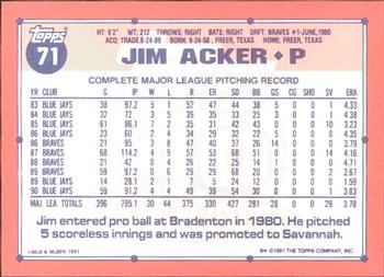 1991 Topps - Collector's Edition (Tiffany) #71 Jim Acker Back