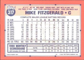 1991 Topps - Collector's Edition (Tiffany) #317 Mike Fitzgerald Back