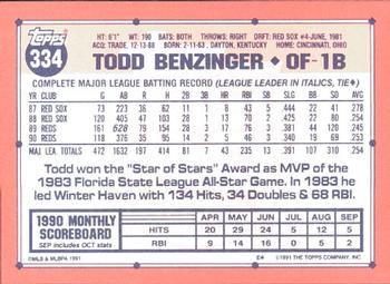 1991 Topps - Collector's Edition (Tiffany) #334 Todd Benzinger Back