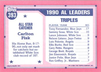 1991 Topps - Collector's Edition (Tiffany) #393 Carlton Fisk Back