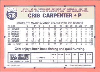 1991 Topps - Collector's Edition (Tiffany) #518 Cris Carpenter Back