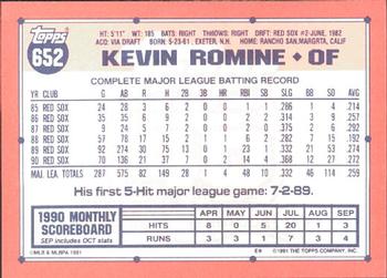 1991 Topps - Collector's Edition (Tiffany) #652 Kevin Romine Back