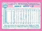 1991 Topps Micro #536 Mike Witt Back