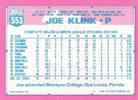 1991 Topps Micro #553 Joe Klink Back