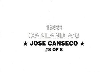 1988 Oakland Athletics (unlicensed) #8 Jose Canseco Back