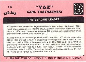 1984 Star Carl Yastrzemski #14 Carl Yastrzemski Back