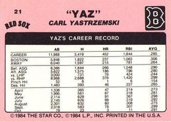 1984 Star Carl Yastrzemski #21 Carl Yastrzemski Back