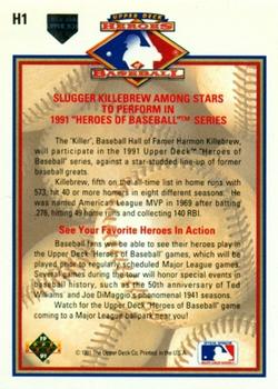 1991 Upper Deck - Heroes of Baseball #H1 Harmon Killebrew Back