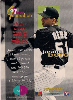 1994 Pinnacle New Generation #NG3 Jason Bere Back