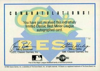 1992 Classic Best - Autographs #NNO Royce Clayton Back