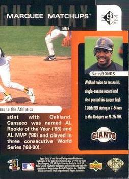 1997 SP - Marquee Matchups #MM3 Barry Bonds Back