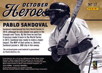 2014 Panini Classics - October Heroes Bats #17 Pablo Sandoval Back