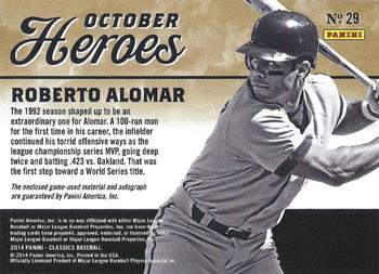 2014 Panini Classics - October Heroes Bats Signatures #29 Roberto Alomar Back