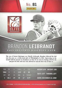 2014 Panini Elite Extra Edition #81 Brandon Leibrandt Back