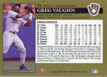 1992 Leaf - Black Gold #276 Greg Vaughn Back