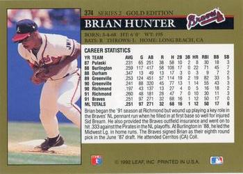1992 Leaf - Black Gold #374 Brian Hunter Back