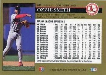 1992 Leaf - Black Gold #400 Ozzie Smith Back