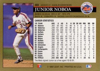 1992 Leaf - Black Gold #403 Junior Noboa Back