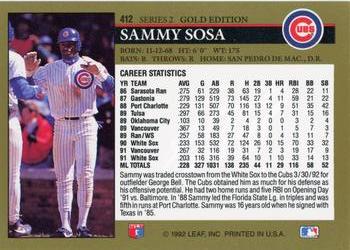 1992 Leaf - Black Gold #412 Sammy Sosa Back