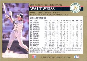 1992 Leaf - Black Gold #380 Walt Weiss Back