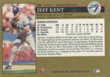 1992 Leaf - Black Gold #445 Jeff Kent Back
