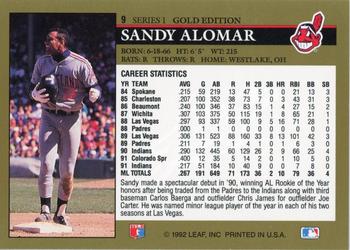 1992 Leaf - Black Gold #9 Sandy Alomar Back