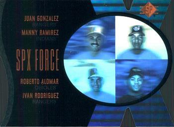1997 SP - SPx Force #8 Juan Gonzalez / Manny Ramirez / Roberto Alomar / Ivan Rodriguez Front