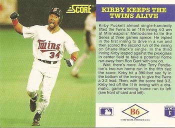 1992 Score - Factory Inserts #B6 Kirby Puckett Back