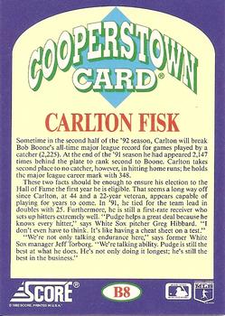 1992 Score - Factory Inserts #B8 Carlton Fisk Back