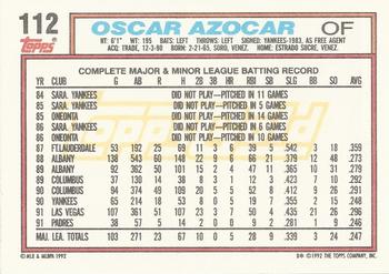 1992 Topps - Gold #112 Oscar Azocar Back