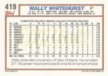 1992 Topps - Gold #419 Wally Whitehurst Back