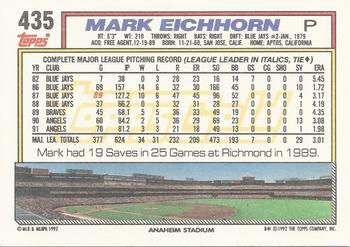 1992 Topps - Gold #435 Mark Eichhorn Back