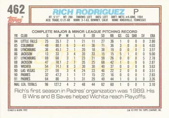1992 Topps - Gold #462 Rich Rodriguez Back