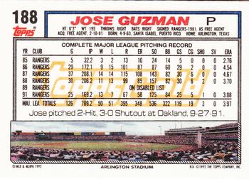 1992 Topps - Gold #188 Jose Guzman Back