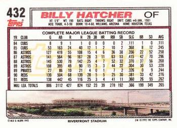 1992 Topps - Gold #432 Billy Hatcher Back