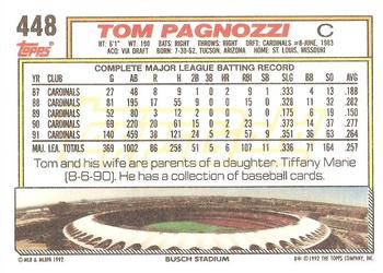 1992 Topps - Gold #448 Tom Pagnozzi Back
