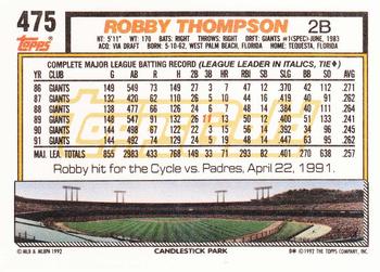 1992 Topps - Gold #475 Robby Thompson Back