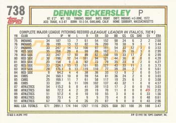 1992 Topps - Gold #738 Dennis Eckersley Back